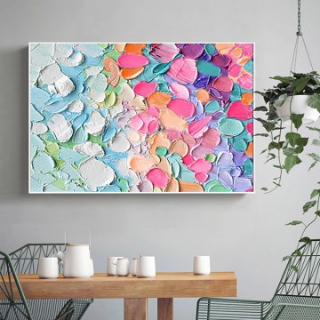 抽象的かつ装飾的 Painting - パレットナイフによるネオンのカラフルな花びらの抽象画ウォールアートミニマリズム